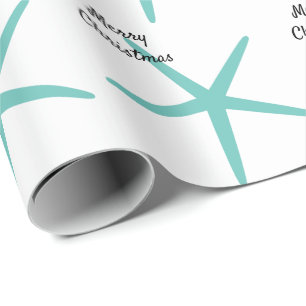 Papier Cadeau Starfish Motifs Plage Turquoise Joyeux Noël Blanc