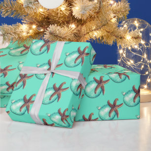 Papier Cadeau Starfish Ornament Motif Turquoise Noël
