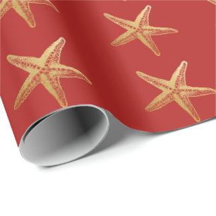 Papier Cadeau Starfish Red Gold Beach