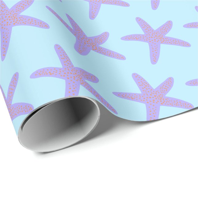 Papier Cadeau Starfish Sea Stars Ocean Motif BLue Purple Cadeau (Coin rond)