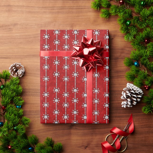 Papier Cadeau Stars Diamond Argent Rouge Vacances hiver Velvet (Cadeau de vacances)