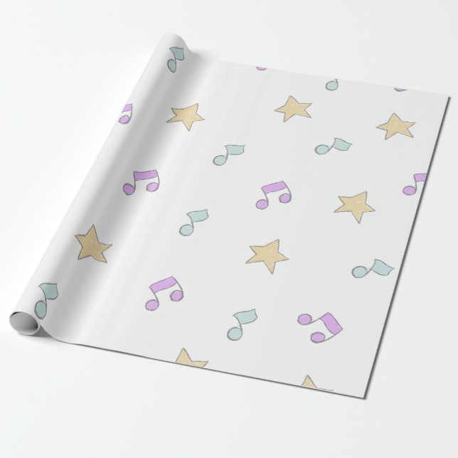 Papier Cadeau stars et notes musicales mignonnes motif (Déroulé)