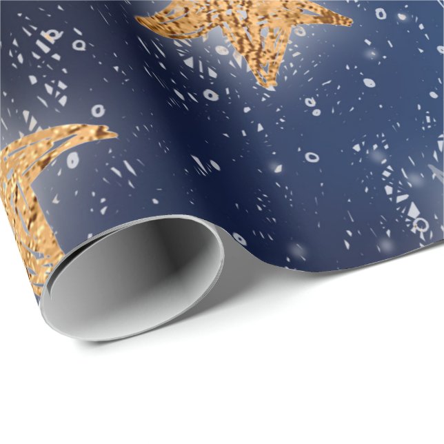 Papier Cadeau Stars Galaxy Sky Navy Bleu Nuit Cuivre Or fantaisi (Coin rond)