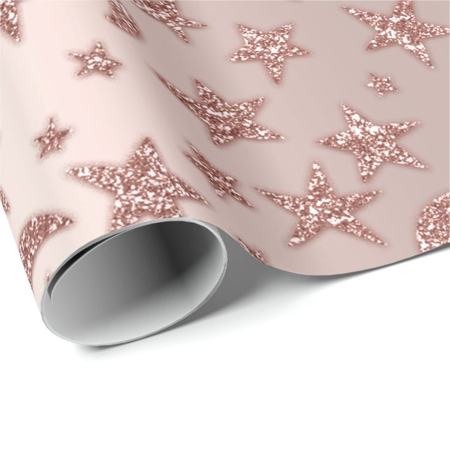 Papier Cadeau Stars Lune Rose maigre Blush Sparkly Pastel VIP (Coin rond)