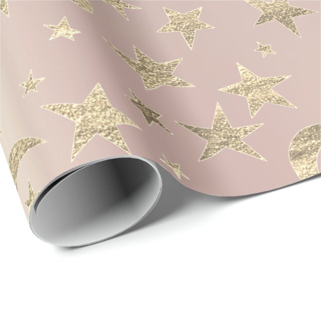 Papier Cadeau Stars Moon Skinny Blush Gold Metal Sky Champaiment (Coin rond)
