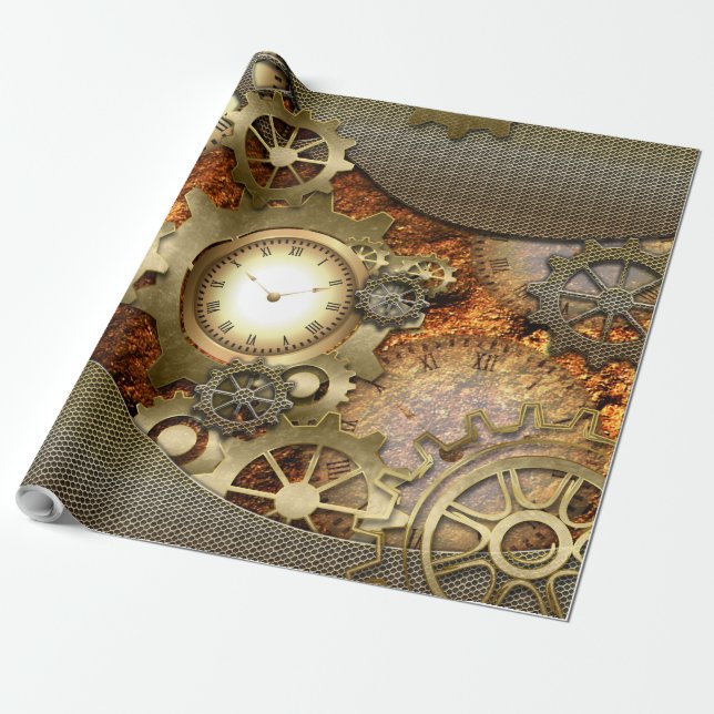 Papier Cadeau Steampunk, design doré (Déroulé)