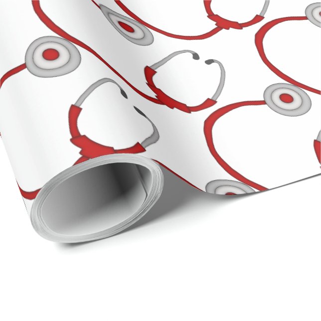 Papier Cadeau Stéthoscope-Infirmière rouge mignonne (Coin rond)