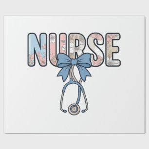 Papier Cadeau Stéthoscope Nurse Bow Floral Vintage