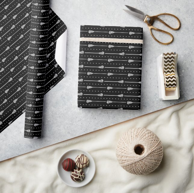 Papier Cadeau Sticks blancs noirs et Motif de lignes pointillées (Artisanat)
