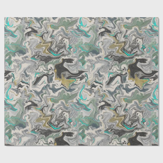 Papier Cadeau Stone Marbling with Turquoise Veins (Plat)