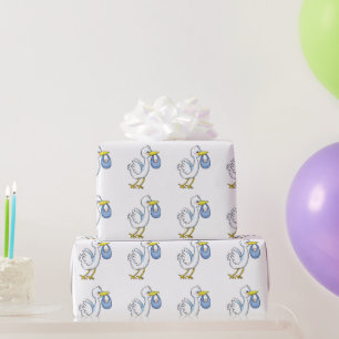 Papier Cadeau Stork Avec Bébé Garçon