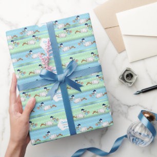 Papier Cadeau Stork avec un mignon petit bébé garçon