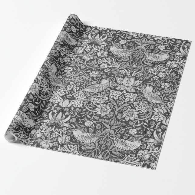 Papier Cadeau Strawberry Thief Grey, William Morris (Déroulé)