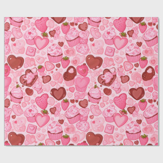Papier Cadeau Strewberry Heart Cupcake Valentine Seamless