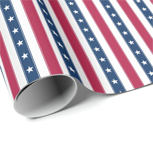 Papier Cadeau Stripes et étoiles patriotiques (petite échelle ve (Coin rond)