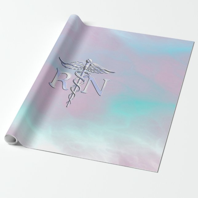 Papier Cadeau Style Argent RN Caduceus Médicale Mère Pearl (Déroulé)