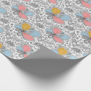 Papier Cadeau Style d'art de griffonnage abstrait floral rose bl