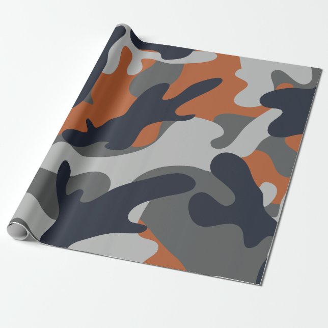 Papier Cadeau Style de camouflage orange, noir et gris (Déroulé)
