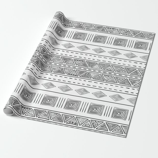 Papier Cadeau Style de tissu de boue blanc Tribal moderne géomét (Déroulé)