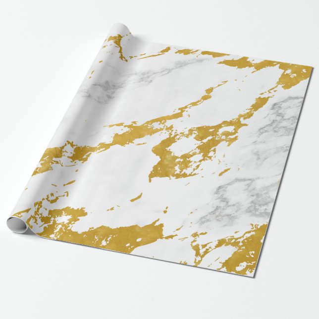 Papier Cadeau Style élégant en marbre6 - Or et blanc (Déroulé)