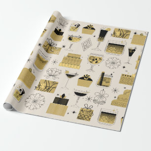 Papier Cadeau Style géométrique jaune or noir à l'anniversaire