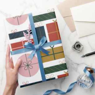Papier Cadeau Style géométrique rose rouge à Noël
