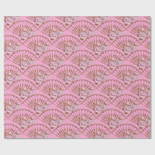 Papier Cadeau style japonais amusant et roses rose