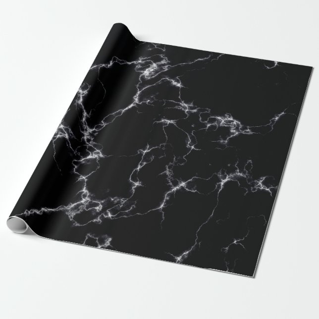Papier Cadeau Style marbre élégant4 - Noir et blanc (Déroulé)
