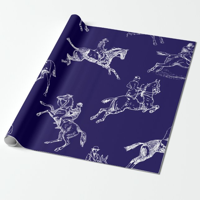 Papier Cadeau Style moderne Marine Bleu Horseback Riding Toile (Déroulé)