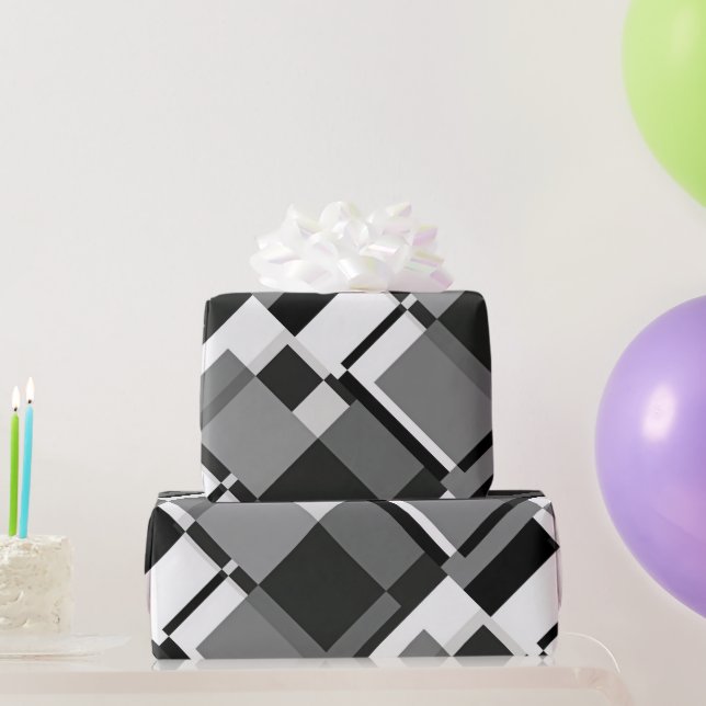 Papier Cadeau Style Mondrian noir et blanc Abstrait Géométrique (Cadeaux de fête)