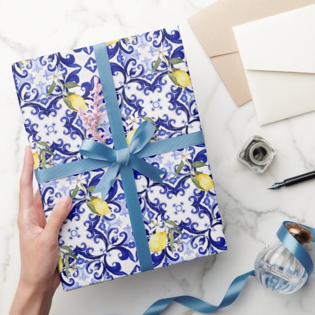 Papier Cadeau style sicilien, citrons, majolica (Cadeaux)
