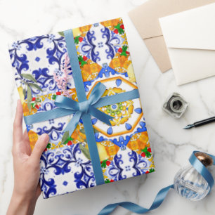 Papier Cadeau style sicilien, citrons, majolica
