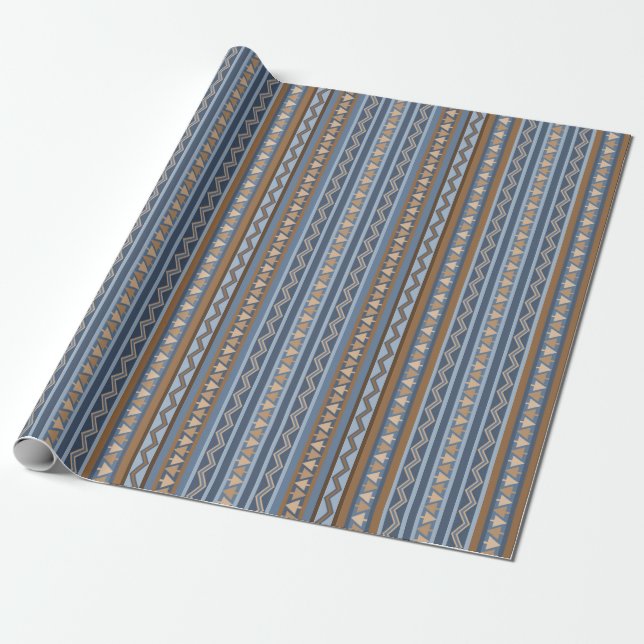 Papier Cadeau Style sud-ouest bleu et Motif géométrique Brown (Déroulé)