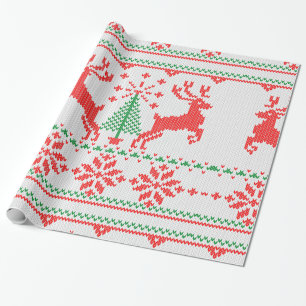 Papier Cadeau Style vert rouge blanc de chandail de Noël de Kni