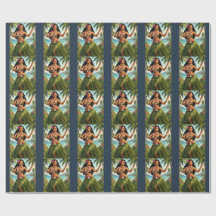 Papier Cadeau Style Vintage Fille Hula Hawaïen Voyage