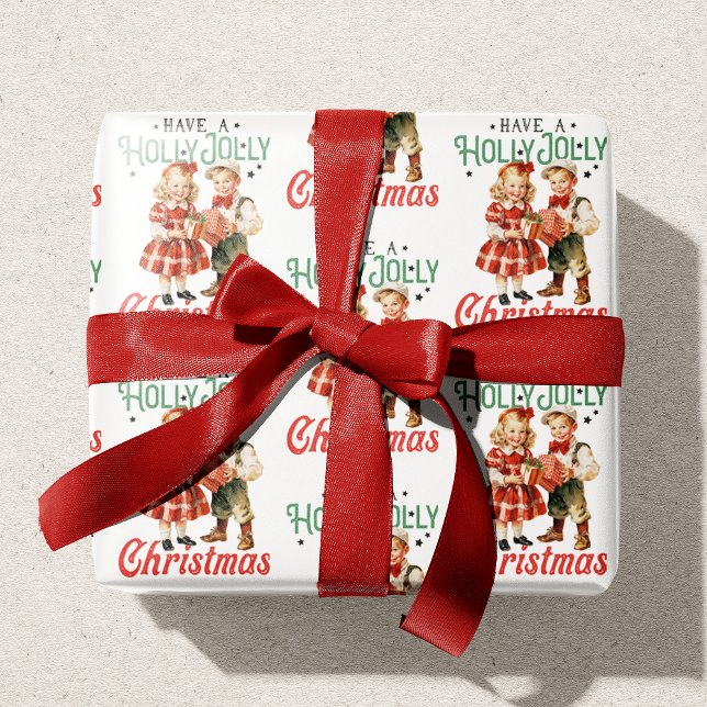 Papier Cadeau Style vintage Noël Enfants Holly Jolly (Créateur téléchargé)