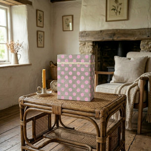 Papier Cadeau Style Vintage Points Roses sur Toile de Jute