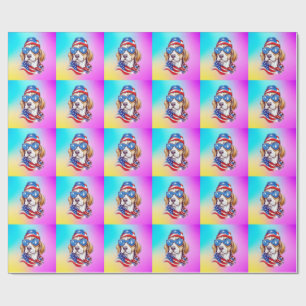 Papier Cadeau Sublimation de chien du 4 juillet-66361