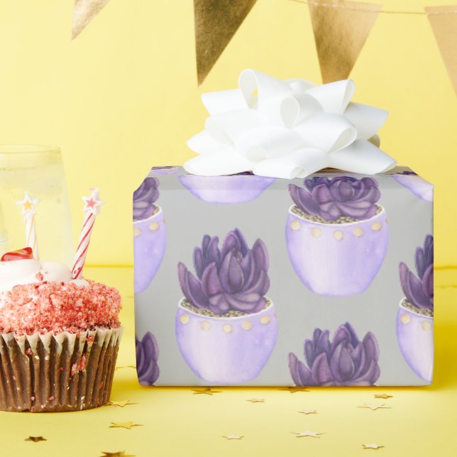 Papier Cadeau Succulent à pots pourpres (Fête d'anniversaire)
