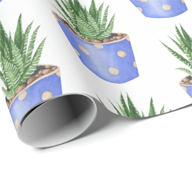 Papier Cadeau Succulent Dans Pot Pot Pot Pot Polka (Coin rond)