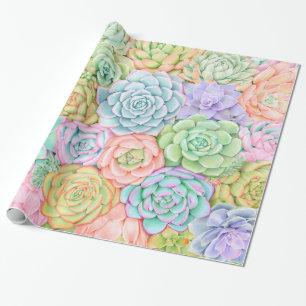 Papier Cadeau Succulents Aquarelle colorée Pastel Joyeux