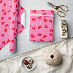 Papier Cadeau Sucettes coeurs rouges Amour Saint Valentin Rose