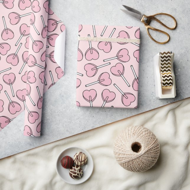 Papier Cadeau Sucettes roses, sucettes en forme de cœur, motif d (Artisanat)