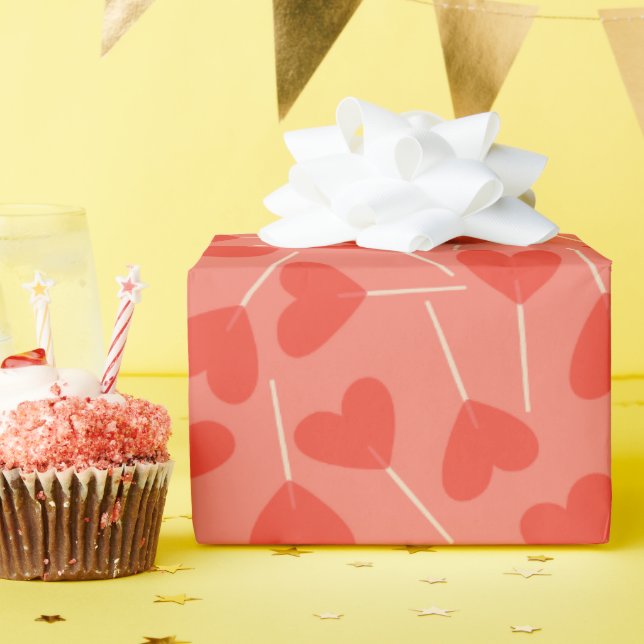Papier Cadeau Suckers Lollipop en forme de coeur rose rouge oran (Fête d'anniversaire)