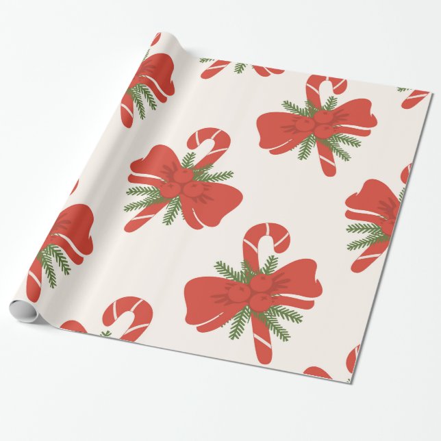 Papier Cadeau Sucre de canne & Bow Cream Vacances en ivoire Noël (Déroulé)