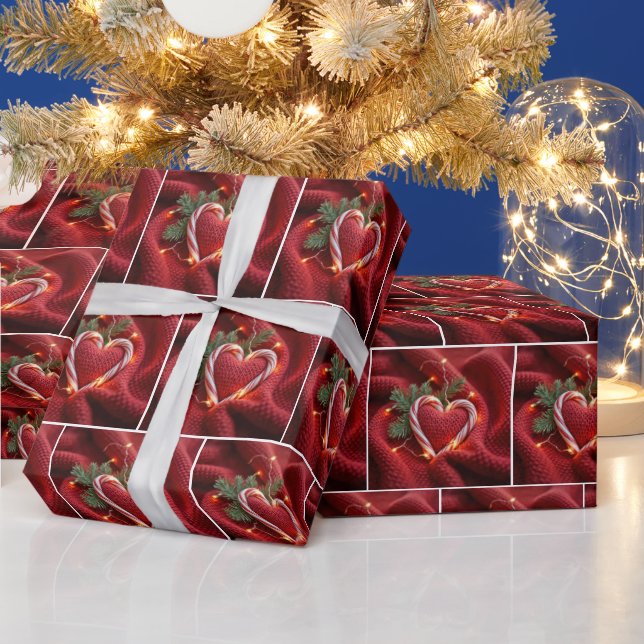 Papier Cadeau Sucre de canne de Noël Coeur avec lumières (Vacances)