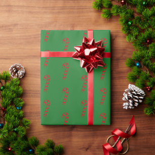 Papier Cadeau Sucre de canne de Noël vert rouge motif amusant mi