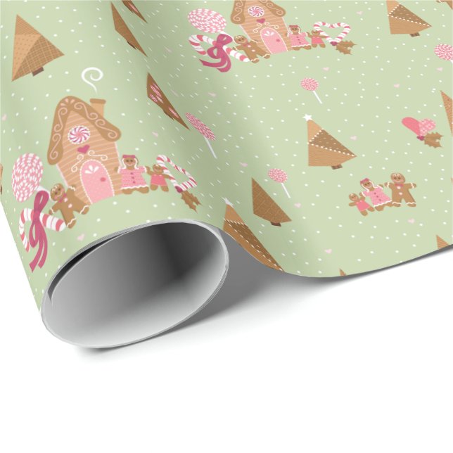 Papier Cadeau Sucre de canne de pain d'épices rose à la menthe (Coin rond)