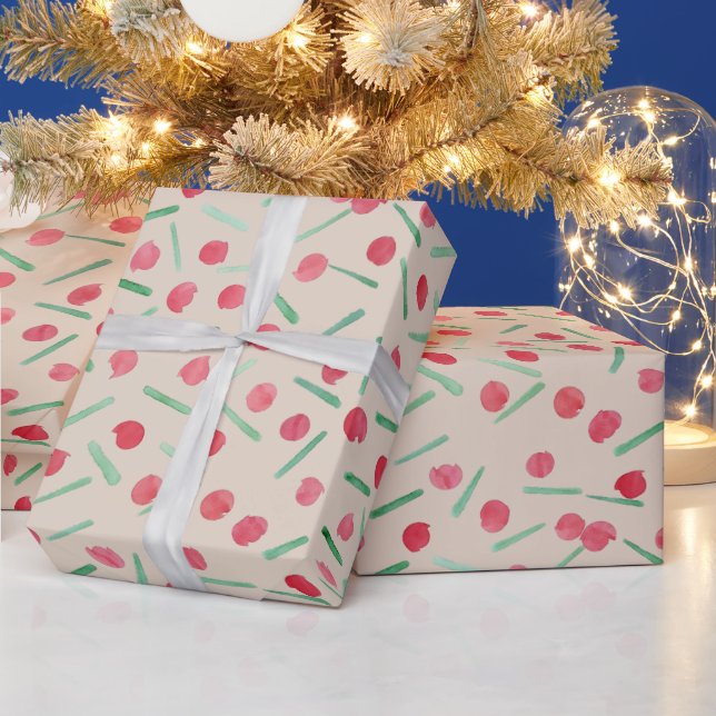 Papier Cadeau Sucre de canne Moderne Rouge Et Vert Boho Chic (Vacances)