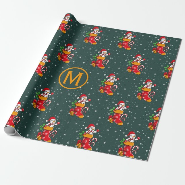 Papier Cadeau Sucre de canne Monogramme Snowman Motif Noël (Déroulé)
